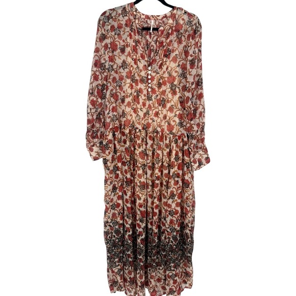 Free People See It Through Long Sleeve Floral Maxi Dress Size Small Bohemian - Picture 4 of 16